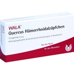Packung mit Quercus Hämorrhoidalzäpfchen von WALA zur Behandlung von Analerkrankungen.