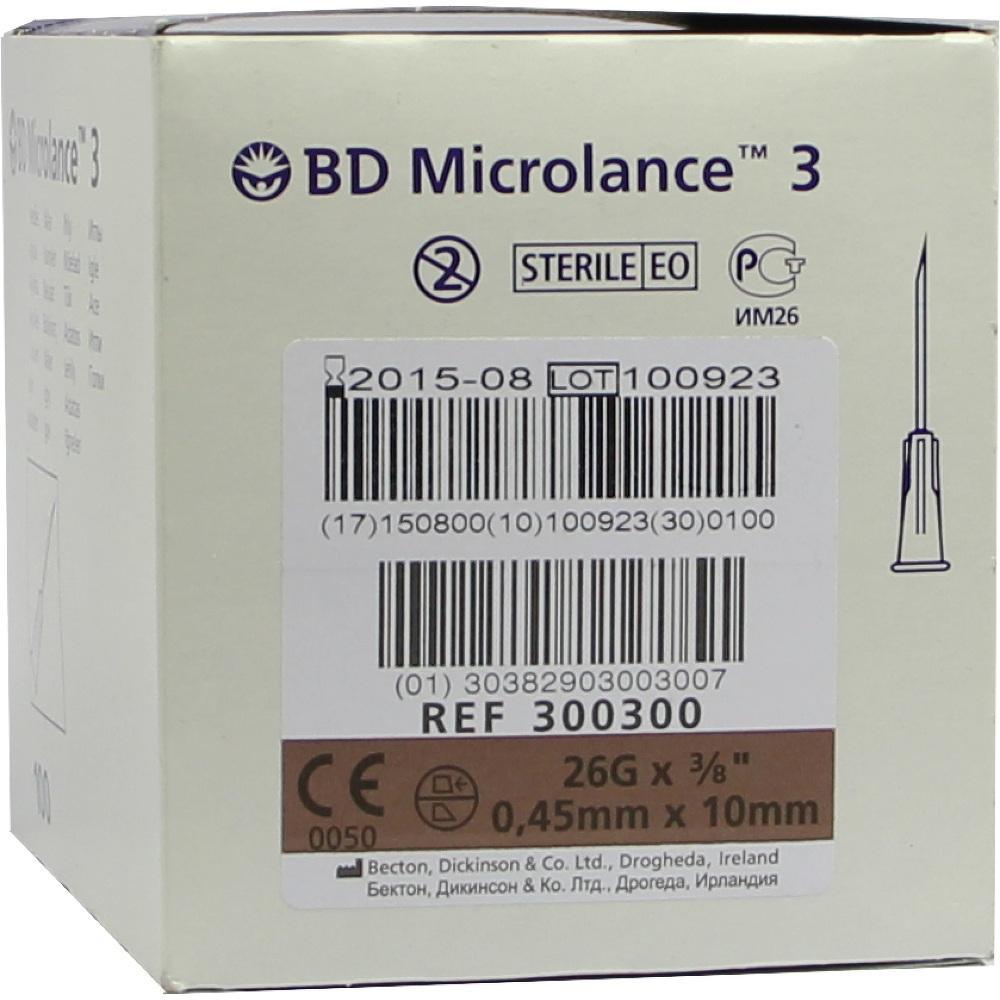 Eine weiße Box mit der Aufschrift "BD Microlance 3" und einer Nadelabbildung.